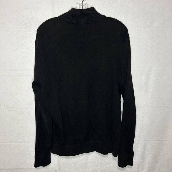 Michael Kors Black Ribbed Mock Neck Long Sleeve 1/4 Zip Pullover Sweater Sz M - Picture 2 of 3